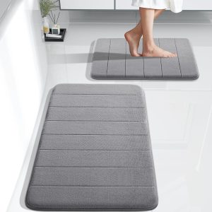 Yimobra Memory Foam Bathroom Rugs Sets 2 Piece - Super Soft Absorbent Quick Dry Bath Mat Set, Machine Washable Non Slip Floor Carpet for Tub Shower & Single Sink (17x24 & 31.5x20 Inch, Gray)
